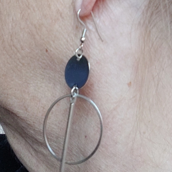 Earrings Silver Dangle Long Circle Boho - Picture 7 of 10